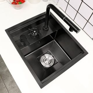 隐形水槽高压洗杯器厨房纳米不锈钢小单槽吧台带盖板西厨中岛迷你
