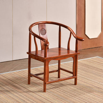 仿古实木靠背椅大气新中式办公室家用餐椅圈椅茶台茶桌主椅子单个