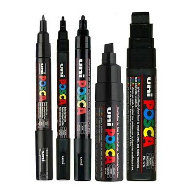 5Pcs/Set Paint Mixed Marker Pen Pack Black Color POSCA Mark