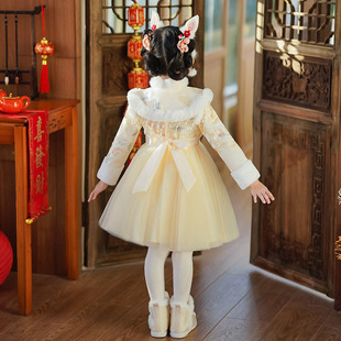 2023新款秋季女童汉服秋冬中国风旗袍儿童古装唐V装女孩洋装冬装