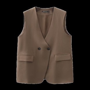 胖mm宽松显瘦休闲双排扣马夹外套 大码 西装 马甲女背心2023春秋新款