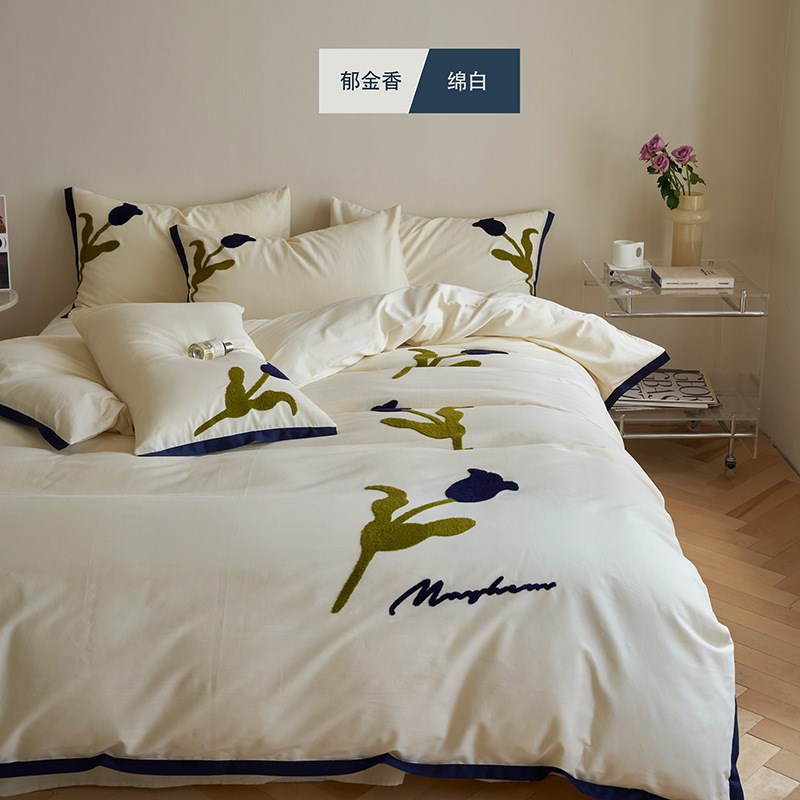 新疆长绒棉全棉磨毛四件套秋冬加厚保暖纯棉毛巾绣轻奢床上床笠式