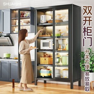 加厚加高厨房双开门收纳柜置物架落地多层微波炉烤箱多功能储物柜