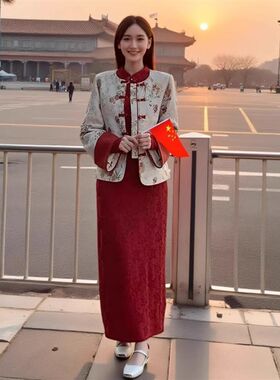 特大码女装300斤新中式两件套秋冬胖mm220夹棉外套国风旗袍连衣裙