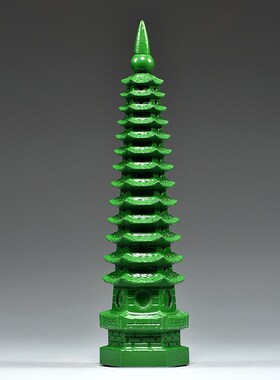 绿色木雕刻9层文昌塔摆件实木头九层文昌塔居客厅办公室装饰品