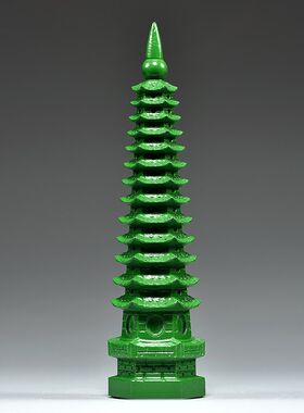 绿色木雕刻9层文昌塔摆件实木头九层文昌塔家居客厅办公室装饰品