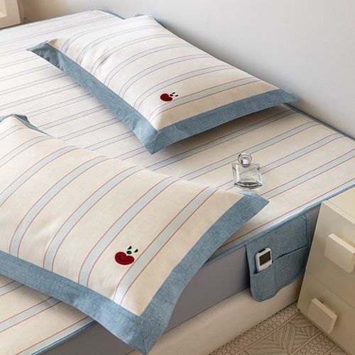 小清新夏季冰丝凉席三件套轻奢刺绣床笠款凉席可水洗1.8m空调软席