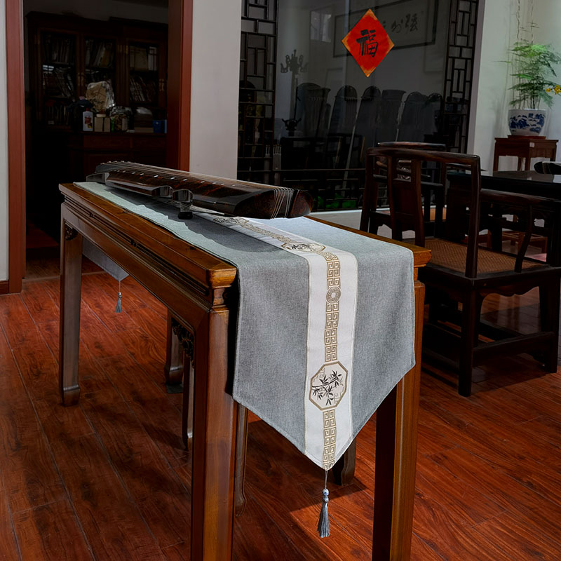 网红新中式古琴桌旗盖布桌布防尘布防尘罩 双层棉麻布茶布演奏琴
