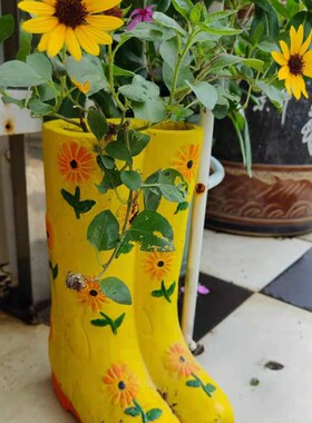 靴子花盆个性花园摆件阳台布景民宿摆设美式乡村雨鞋别墅草坪装饰