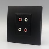 黑色音频面板86型双孔莲花头x红白双音频插座2个免焊接AV墙壁插座