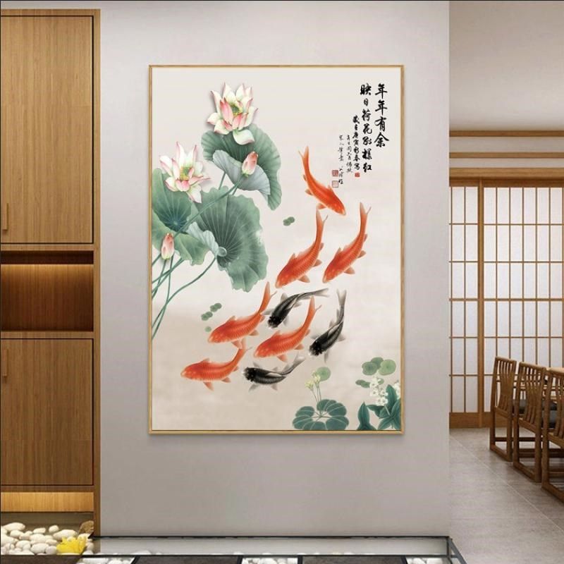 连年有余九鱼图装饰画客厅餐厅墙壁画玄关过道竖款挂画 九鱼图,家居饰品,现代装饰画,淘宝优惠券,粉丝福利购,淘宝优惠卷