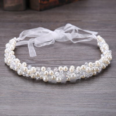 小众高货New Crystal Beads Ribbon Bridal Hairbands Women Pear