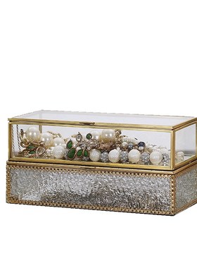 0O9Z欧式k透明玻璃首饰盒防氧化饰品盒复古珠宝展示水晶消磁桌