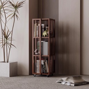 旋转书架家用客厅可移动多层置物架实木省空间收纳神器简易书柜