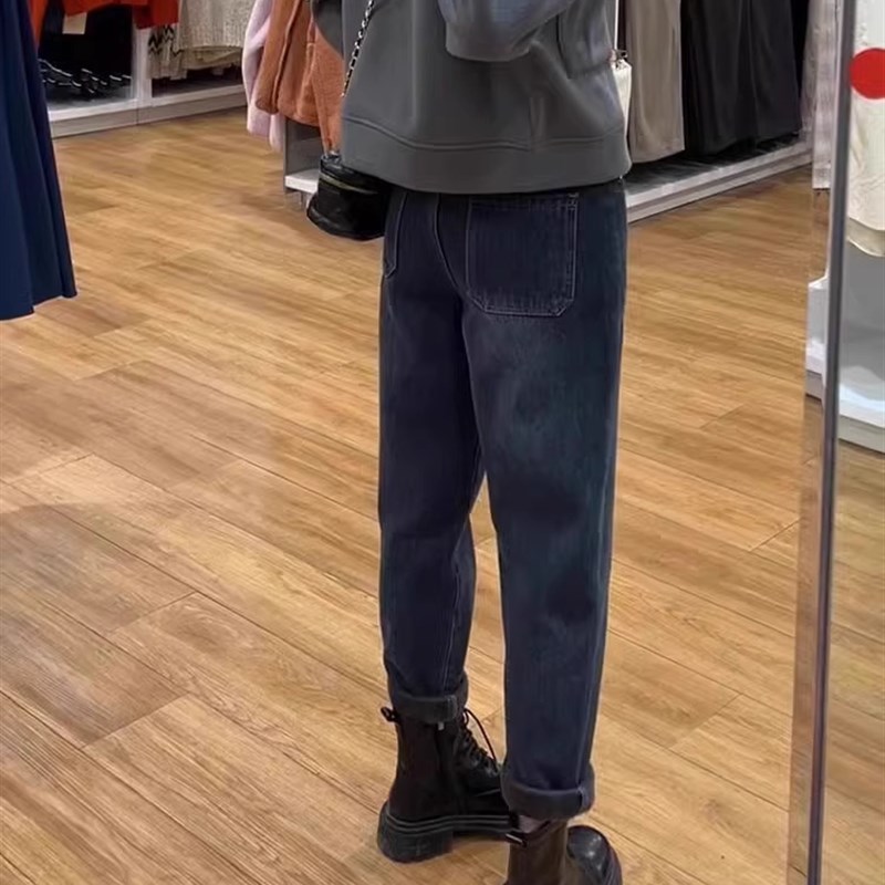 大码女装哈伦老爹裤新款2024微胖mm显瘦加绒萝卜梨形身材牛仔裤子