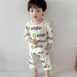 夏季儿童家居服套装七分袖睡衣睡裤薄男N女宝宝中袖分体空调服