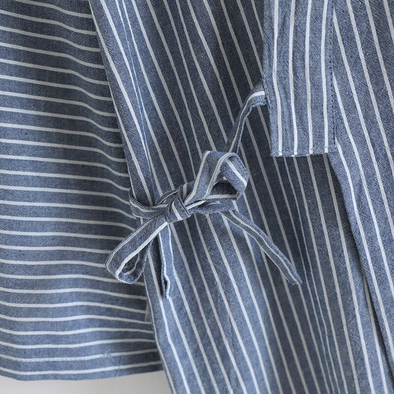 日式和服睡衣男士条纹宽松大码薄款汗蒸家居服套装长袖长裤