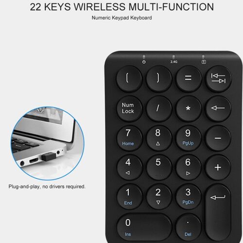 B.O.W Portable Slim Mini Number Pad,22 Keys 2.4Ghz Wireless