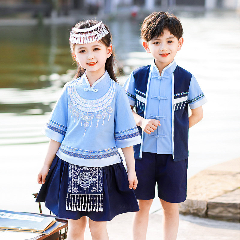 现货六一儿童表演服汉服少数w民族服装中国风班服小学生合唱演出