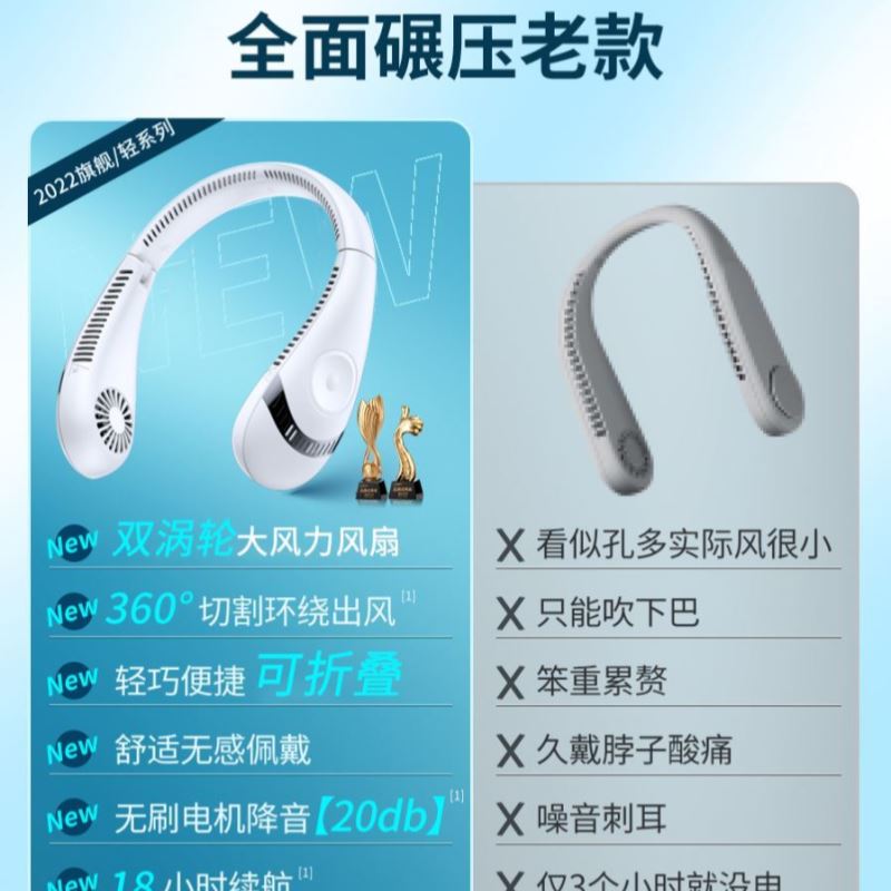 挂颈部带脖子的风扇轻便挂脖小风扇上下出风充电便携式移动款夏日