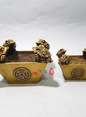工厂销纯铜金蟾斗摆件四方纳财日进斗金铜金蟾斗家居招.财装饰工