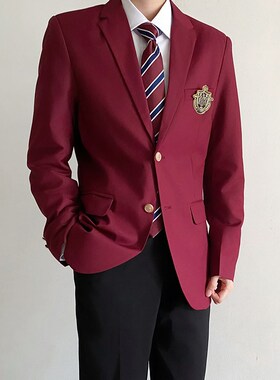 精选dk制服男纯色酒n红色西装外套百搭校供感时尚班服学生青年休