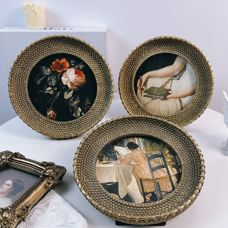 复古人物油画摆件装饰画金色法美式圆形古典相框客厅卧室轻奢画框