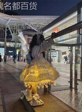 发光公主裙撑中秋裙女童白色半y身裙儿童丽塔礼服裙2023新款蓬蓬