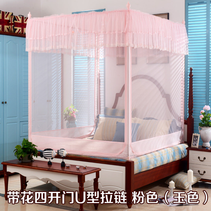 速发挪亚蚊帐公主三开门方顶加密坐床式拉链宫廷蕾丝学生蚊帐