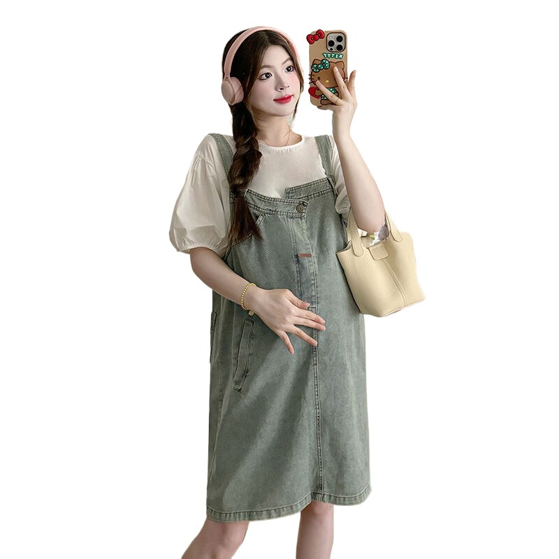 孕妇牛仔背带裙2025新款孕妇装夏装宽松休闲裙子夏季怀孕连衣裙夏