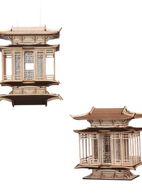 新中式古建筑摆件木亭子工艺品家具卖场样板间创意软装配饰摆设