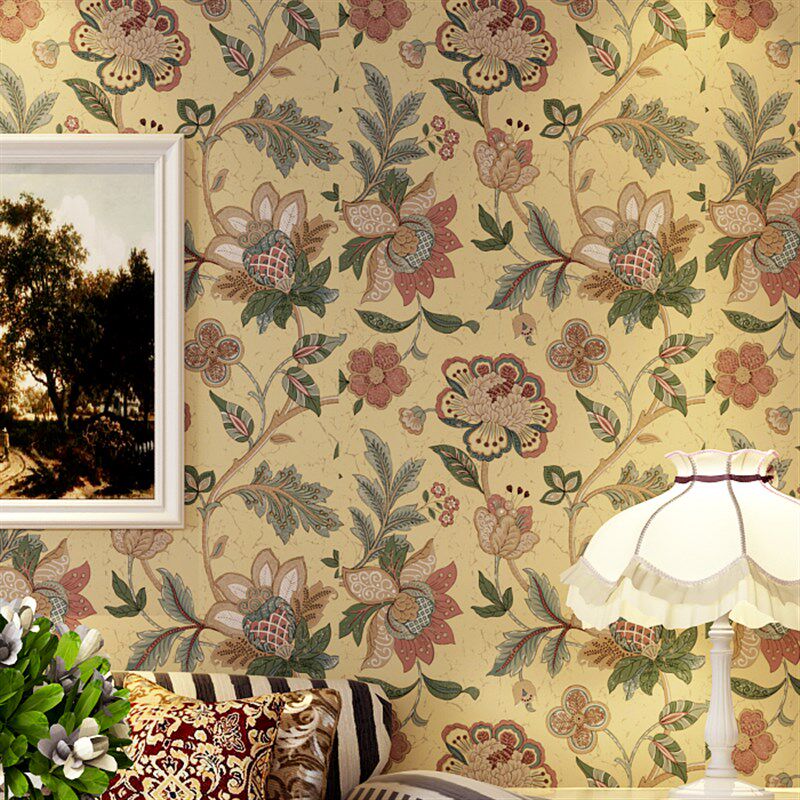 直销新品美式田园乡村纯纸东南亚斑驳复i古大花壁纸卧室客厅背景