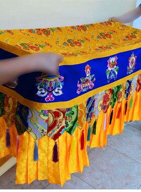用品供桌套围布刺绣八吉祥优质金花面装饰丝Q绸支持定制做密宗