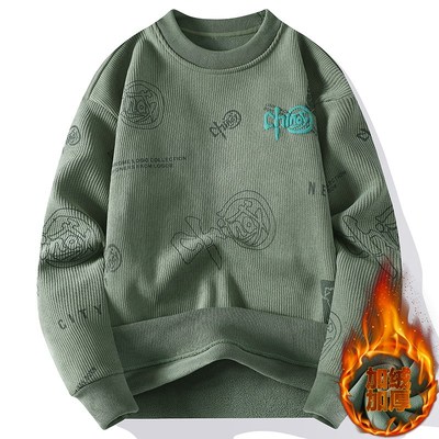 卫衣男款冬季加绒加厚无帽宽松圆领衣服青少年学生初中生男生衣服