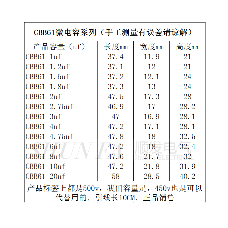 推荐电风扇电容CBB61 3UF450V500V台扇摇头扇落地扇启动电容