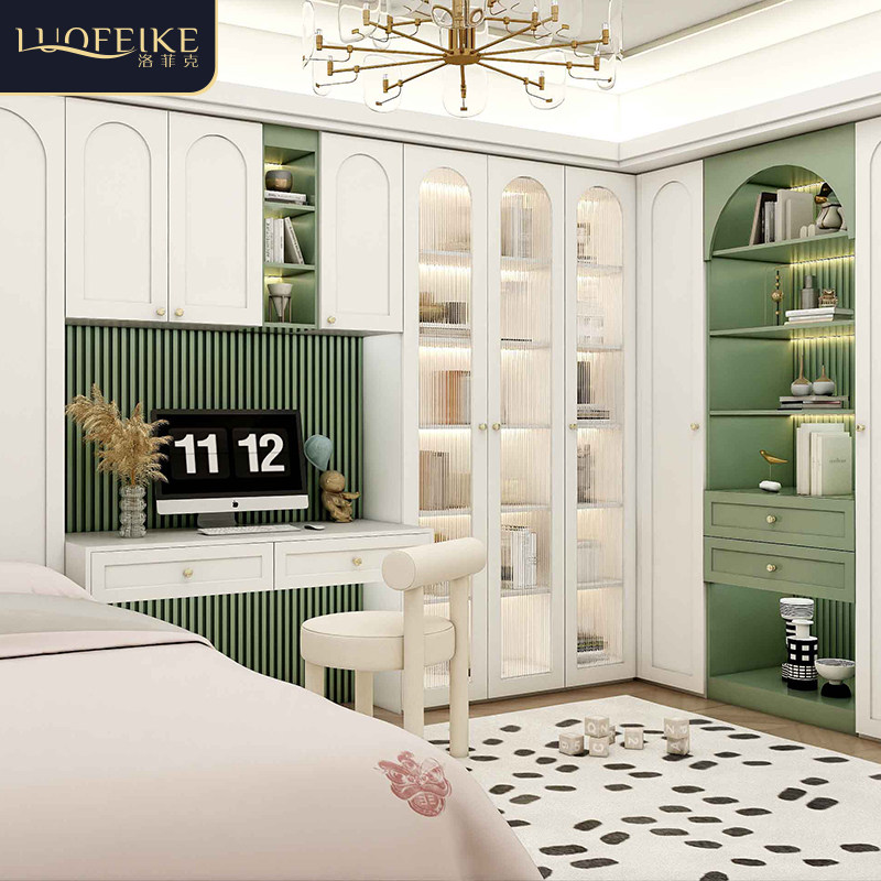 美式榻榻米床定制衣柜书桌床一体卧室家用书房多功能房整体衣帽间
