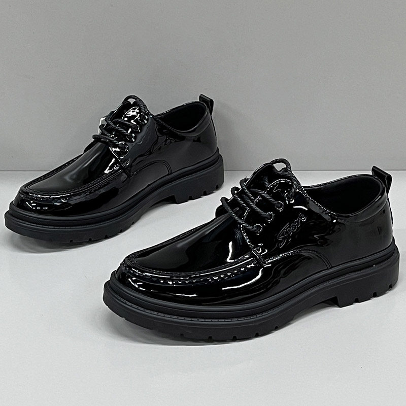 亮面厚底休闲皮鞋男商务百搭男鞋漆皮豆豆鞋男粗跟出差春秋休闲鞋,流行男鞋,休闲皮鞋,淘宝优惠券,粉丝福利购,淘宝优惠卷