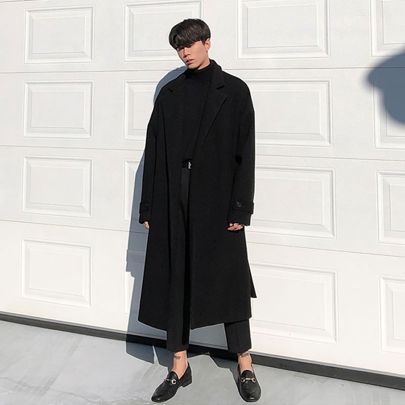 秋冬呢子外套冬季加厚中长款过膝大码毛呢大衣男韩V版潮流宽松风