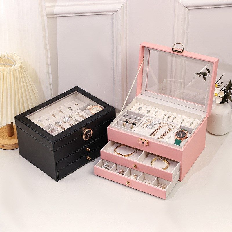 2024新款开窗i戒指耳环首饰盒居家桌面手镯防氧化饰品手饰收纳盒