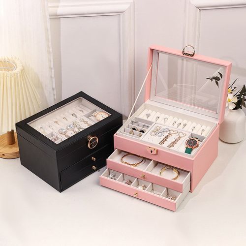2024新款开窗i戒指耳环首饰盒居家桌面手镯防氧化饰品手饰收纳盒