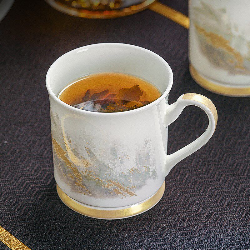 景德镇高温瓷茶杯高端办公会议陶瓷水杯家用高级杯子轻奢礼盒送礼
