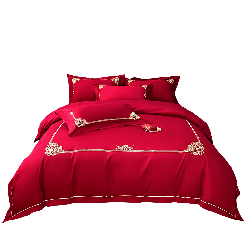 简约结婚四件套大红色床单被套全棉婚庆床上用品婚房喜被,床上用品,婚庆床品套件,淘宝优惠券,粉丝福利购,淘宝优惠卷
