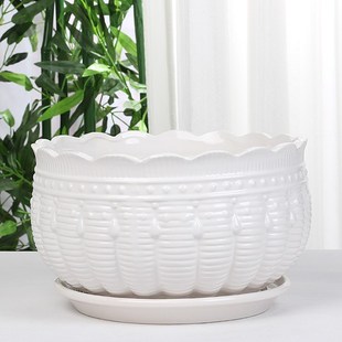 花盆陶瓷创意个性 超大号带托盘简约家用阳台落地超大口径绿萝花盆