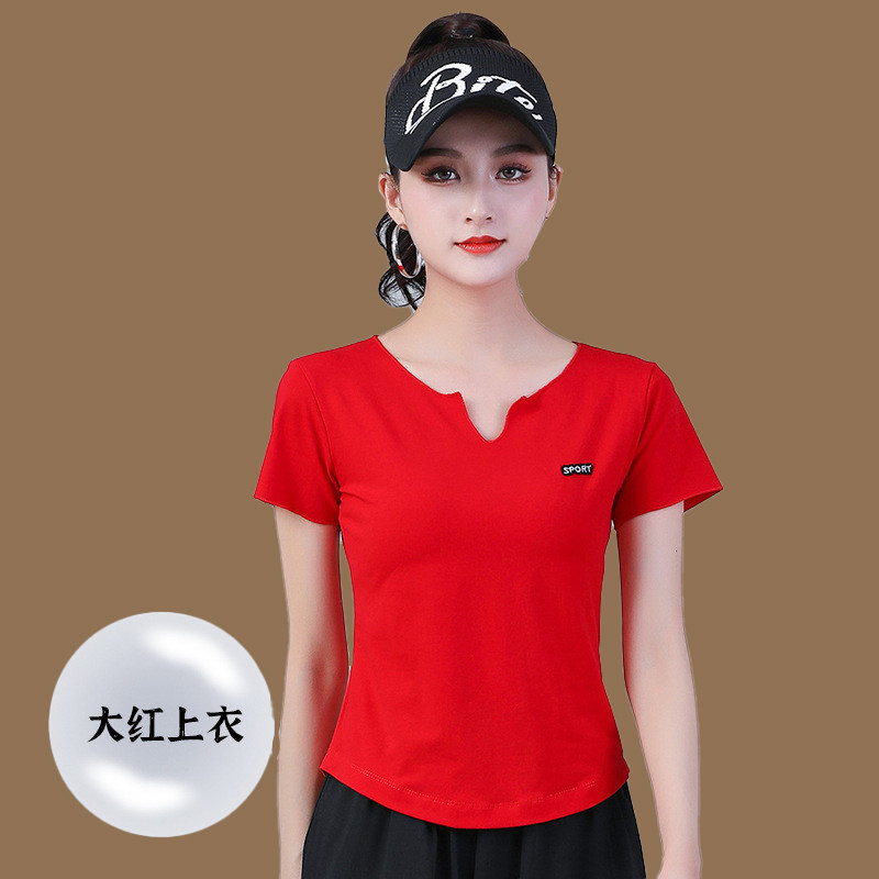 小众高货杨丽萍广场舞蹈打底衫 新款短袖上衣 运动服女健身鬼步舞