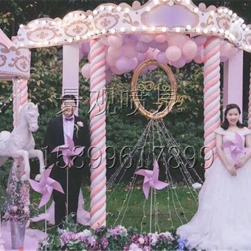 工厂销玻璃钢雕h塑大型旋转木马欧式小马婚庆活动道具商场橱窗门