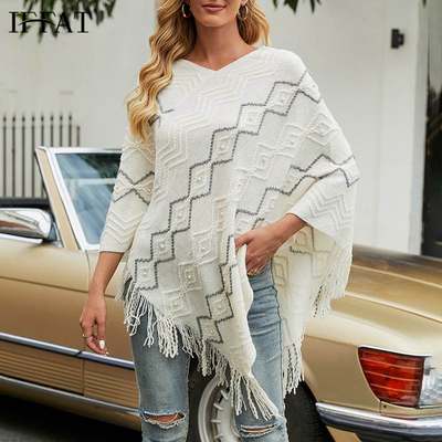 速发Fat Women Knit Wool Shawl Cloak Loose Woman Poncho Cape