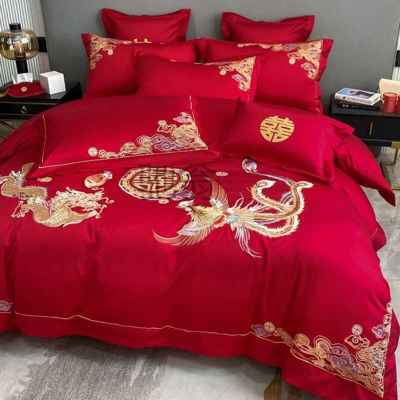 z7a龙凤喜被四件套结婚刺绣大红色被套床单床笠婚庆陪嫁床上,床上用品,婚庆床品套件,淘宝优惠券,粉丝福利购,淘宝优惠卷