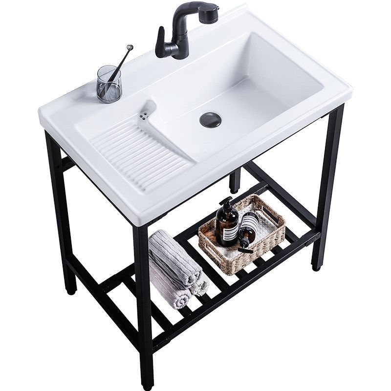 不打孔陶瓷洗衣盆超深18cm阳台免钉洗衣台不靠墙用洗衣槽带搓衣板