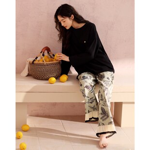 女士睡衣春秋款长袖黑色高级感宽松休闲可外穿出门家居服套装