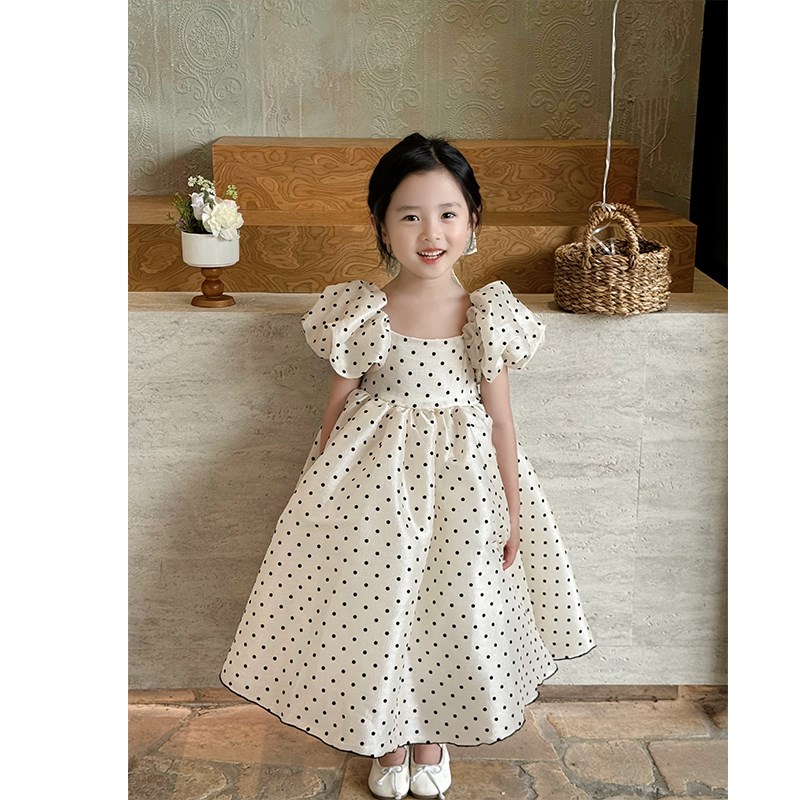 速发女童连衣裙高级感波点公主裙夏款小女孩礼服裙子儿童森林系蓬